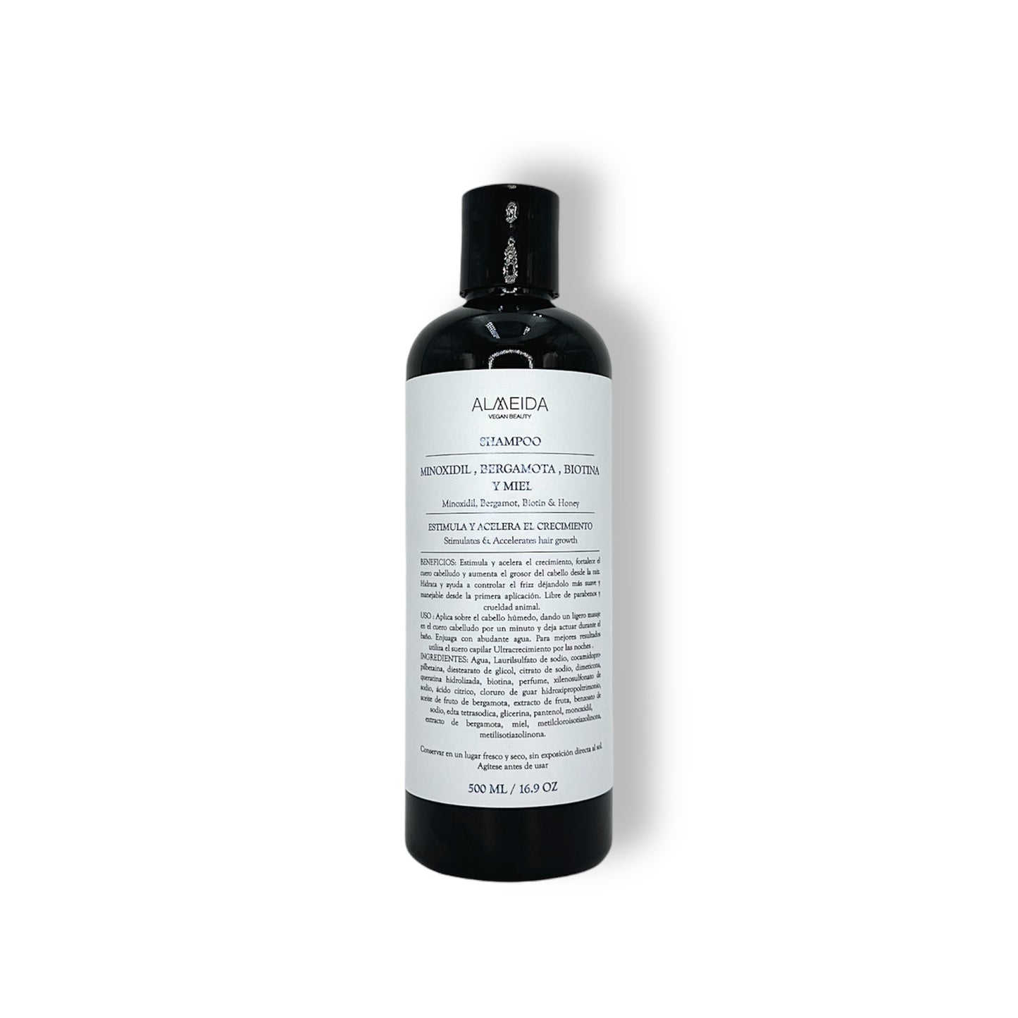 Shampoo minoxidyl, bergamota, biotina y miel